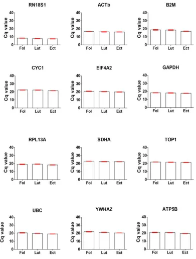 Figure 2. Expression levels of the 12 reference genes evaluated as shown by their Cq values in 12 endometrial samples