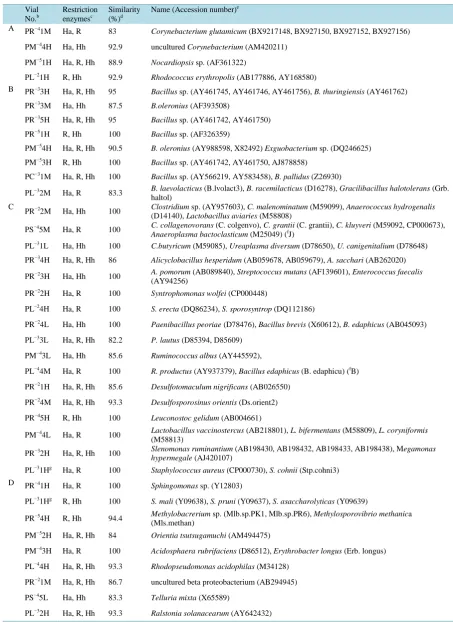 Table 1. Affiliation of colistin resistant bacteria grown in serially diluted LB medium by MERFLa