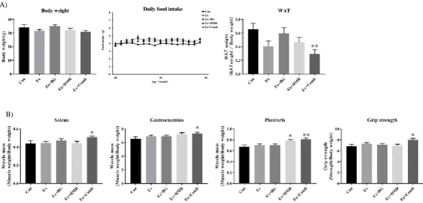 Figure 3. Effects of habitual exercise and combination of BG plus HMB on the expression levels of antioxidant enzyme genes