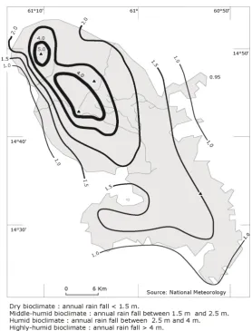Figure 1. The different bioclimate types of Martinique (P. JOSEPH modified). 