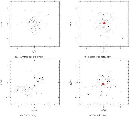 Figure 13. Typical morphologies for our different initial conditions for IC 348-like clusters