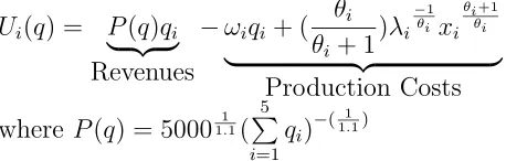 Table 3: Production Cost Function Parameter Speciﬁcation for Players