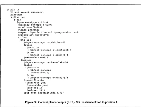 Figure 3: Content planner output (LF 1): Set the channel knob to position 1. 