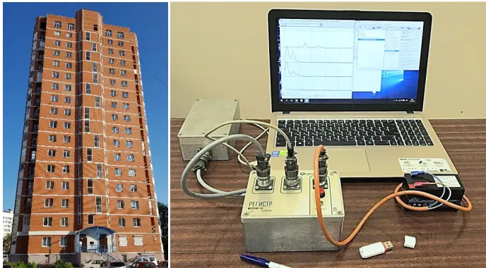 Fig. 1. Analysed multi-storey residential building and tree component seismic complex REGISTR 