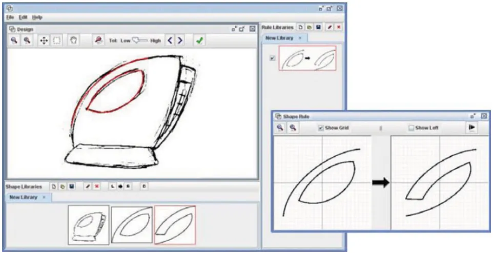 Fig. 8. A screenshot from the SD2 system. Reprinted from “Shape Detection With Vision: Implementing Shape Grammars in ConceptualDesign,” by I