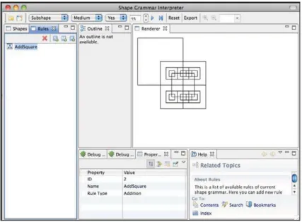 Fig. 4. A screenshot from the SGI(2) system. Reprinted from “Shape grammar interpreter for rectilinear forms,” by T