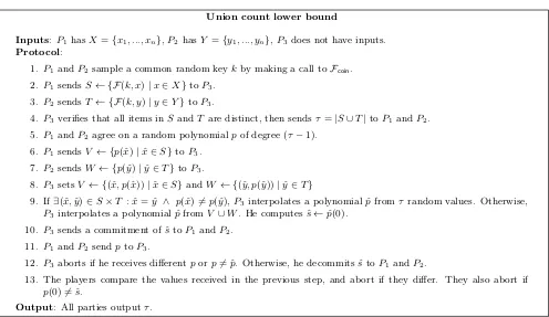 Figure 4:The protocol to compute a lower bound on the union of the two input sets.