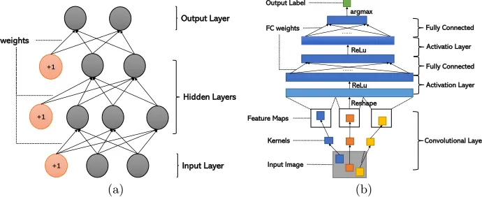 Fig. 2. Neural Networks. (a) is for MLP, (b) is for CNN.