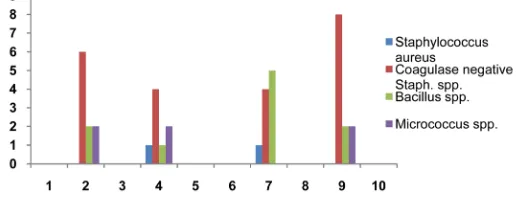 Figure 2. Frequency occurrences of isolated bacteria from each swim-ming pool.                                                    