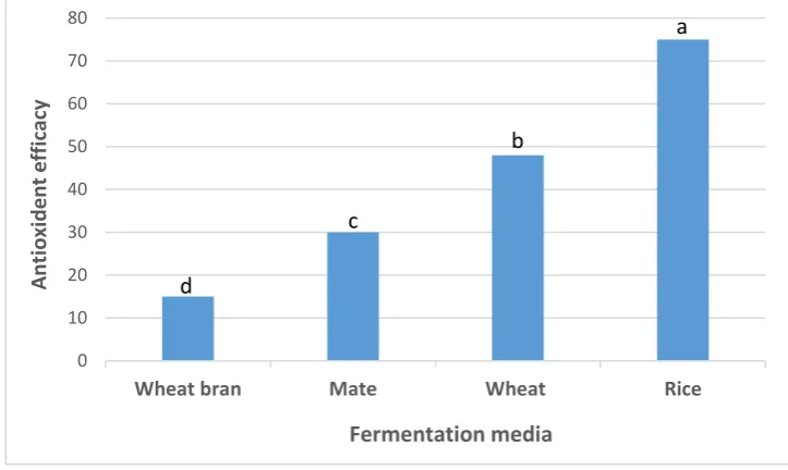Figure 4. Effect of using different fermentation media on the effectiveness of antioxidant 