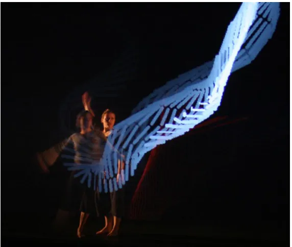 Figure 2: Projecting Performance dancers and digital sprite  