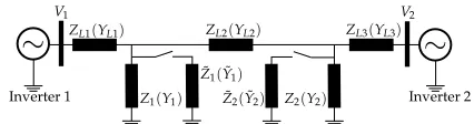 Fig. 3.Test system with two inverters represented as voltage sources.