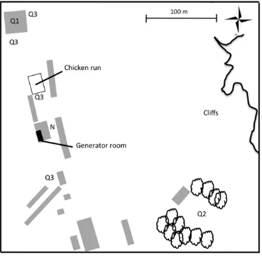 Figure 2. Locations of house sparrow nestboxes on Lundy Island. Grey boxes depict buildings.doi:10.1371/journal.pone.0039200.g002