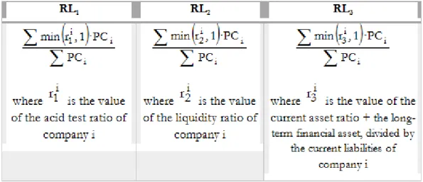 Figure 3. Formula for the ratios R 1 , R 2  and R 3 , calculated aggregating data from the sector, with