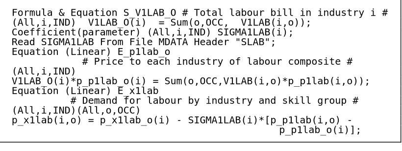 Figure 5.2CES nest for aggregation of labour across occupationswritten mainly as linearized equations