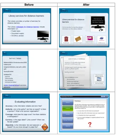 Figure 2: Screen shots of slides before and after taking advice from the learning  technologist  