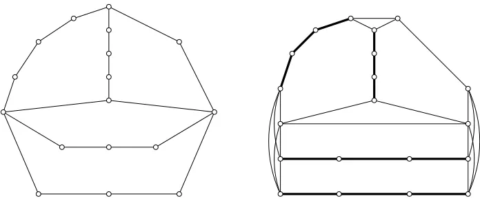Figure 3: R and L(R). Paths of L(R) to be extended are represented withbold edges.