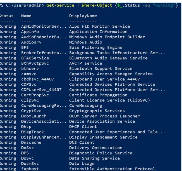 Figure 2.1: Output of Get-Service cmdlet