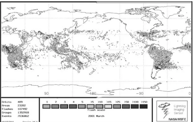 Figure 7.(a) Lightning data for March 2001 from the Lightning Imaging Sensor (LIS) (b) Precipitationdata for March 2001 from the Tropical Rainfall Measuring Mission (TRMM)