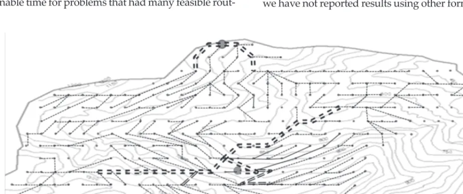 Table 4 Road network solutions with 2 exit points; solution cost composition, times and quality; Rfact is a factor applied to the base road construction cost