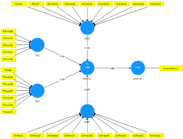 Figure 2. Model used to evaluate the convergent validity of  the formative HIWP measurement model