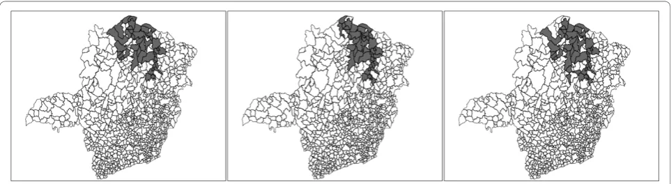 Figure 10 Most likely clusters found by GC, NC and DN algorithms, from left to right, respectively.