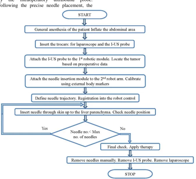 Fig. 1. Schematic representation of the medical protocol for the HCC treatment using brachytherapy  The patient undergoes general anesthesia and 