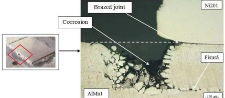 Fig. 5 Cross-section metallography of the brazed joint after spraying with acetic acid solution