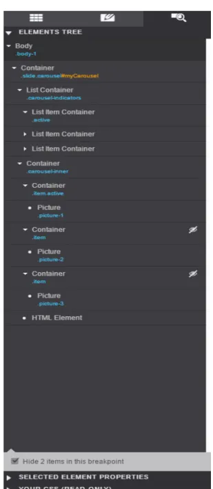 Fig. 5. – The  visual content of the site  viewed in the  Pane Elements. 