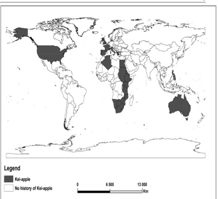 Figure 1: Global occurrence and distribution of Kei-apple (Dovyalis caffra) 