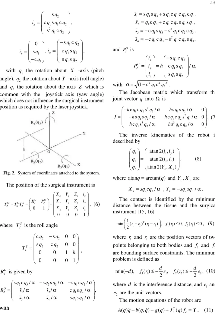 Fig. 2.  System of coordinates attached to the system. 