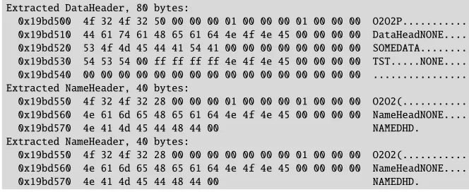 Figure 4. Example of a header stack memory dump. In this example the header message consists of 3individual headers.