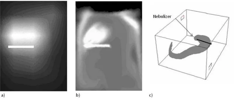 Figure 7: Contours of bioaerosols from the linear source. Values on plane y = 1.15m a)