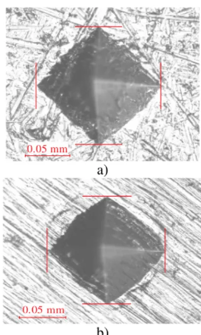 Fig. 1.  Imprint of Al 6060 T6 (a) and copper (b) 