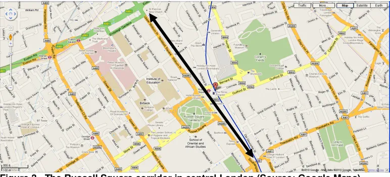 Figure 3.  The Russell Square corridor in central London (Source: Google Maps). 