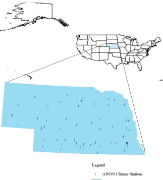 Figure 6. The spatial locations of the climate stations from AWDN network in Nebraska