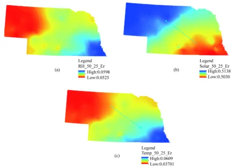 Figure 10. The spatial sensitivity index of ET using aerodynamic method for (a) relative humidity, and (b) temperature