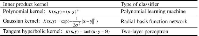 TABLE 1Possible Kernel Functions and Types of Classifier