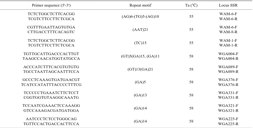 Table 4. The highest number of alleles was seen in 5, 6WP and 376WP primers with 5 polymorphic alleles
