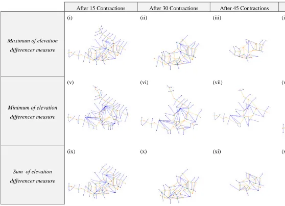 Figure 8. Surface Networks of Latschur area after each 15 contractions based on maximum of elevation differences criterion (i-iv), minimum of elevation differencescriterion (v-viii) and sum of elevation differences criterion (ix-xii).