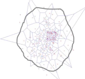 Figure 8. Target dataset domains corresponding Voronoi polygons together with threshold perimeter for OCSOM