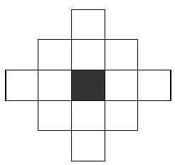 Figure 4: A diamond-shaped aperture, the black pixel indicates the central pixel. 
