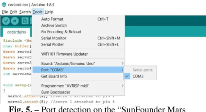 Fig. 5. – Port detection on the “SunFounder Mars  Board” based on the Arduino drivers