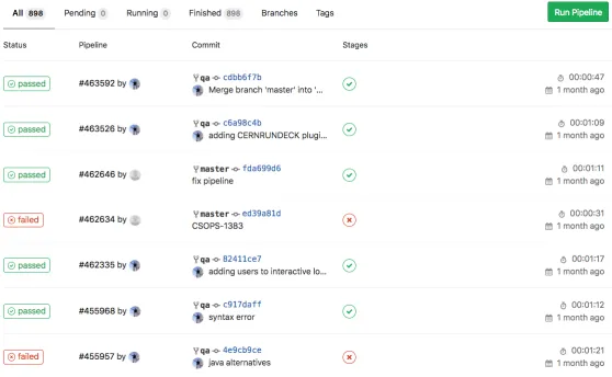 Figure 1. Pipelines of the continuous integration tests