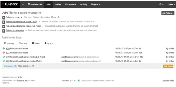 Figure 2. RunDeck server showing successes and failures of rebootes