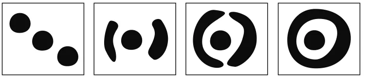 Figure 2: Sequence of changes in which two regions encircle a third