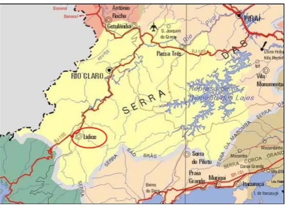 Figure 1. Water map of Rio Claro city, in the State of Rio de Janeiro, high- lighting Lidice District