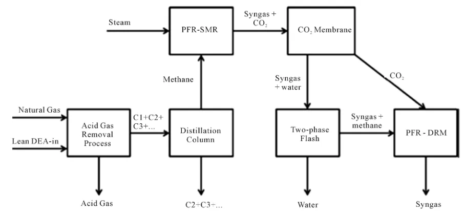 Figure 10. Schematic diagram of combined steam and dry reforming of methane [50].                                   