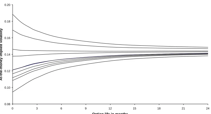 Figure 2. Ten volatility term structures for a short memory process.