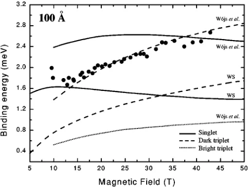 FIG. 6. Experimental result of the observed ��binding energy for the 100 Å QW. The lines present theoreticalcalculations of Whittaker and Shieldsbright tripletRef